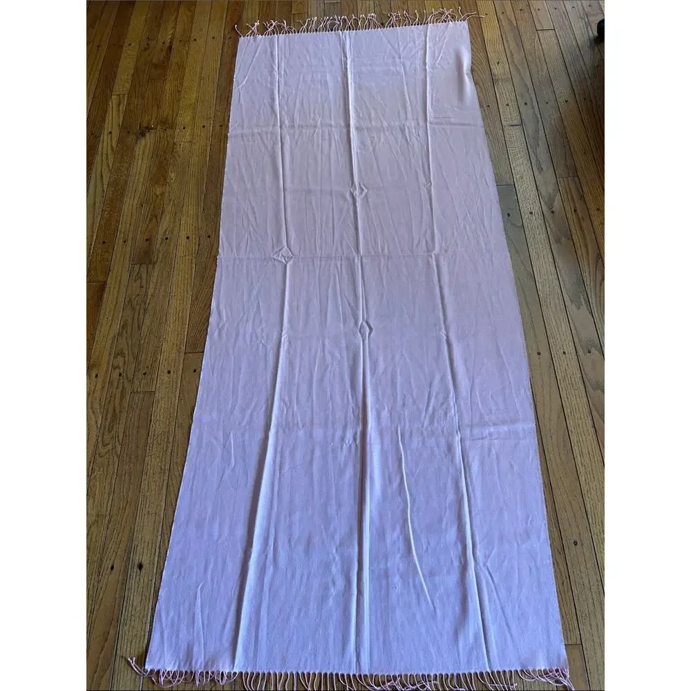 Soft Pink Fringe Scarf in Elongated Rectangle Shape, Lightweight Wool Feel